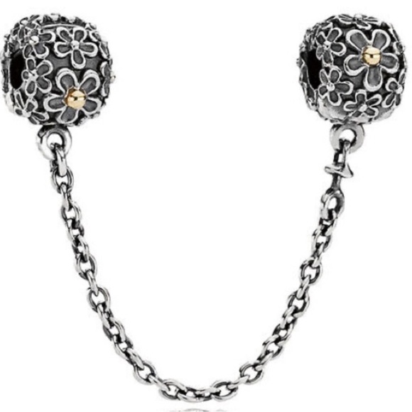 Pandora Jewelry - Pandora Silver and Gold Floral Safety Chain Bracelet